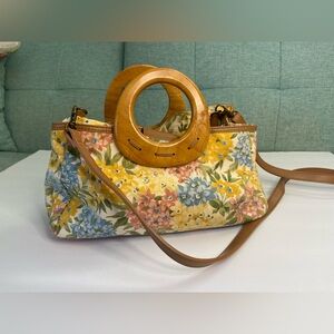 Fossil Wooden Handle Floral Purse W/ Detachable Strap
